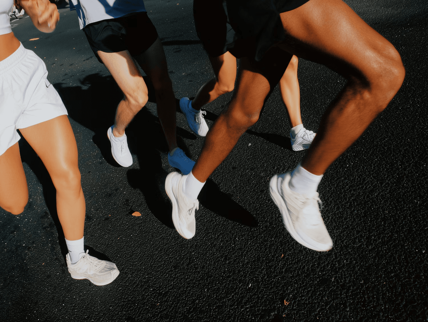 A dynamic shot of runners in motion,