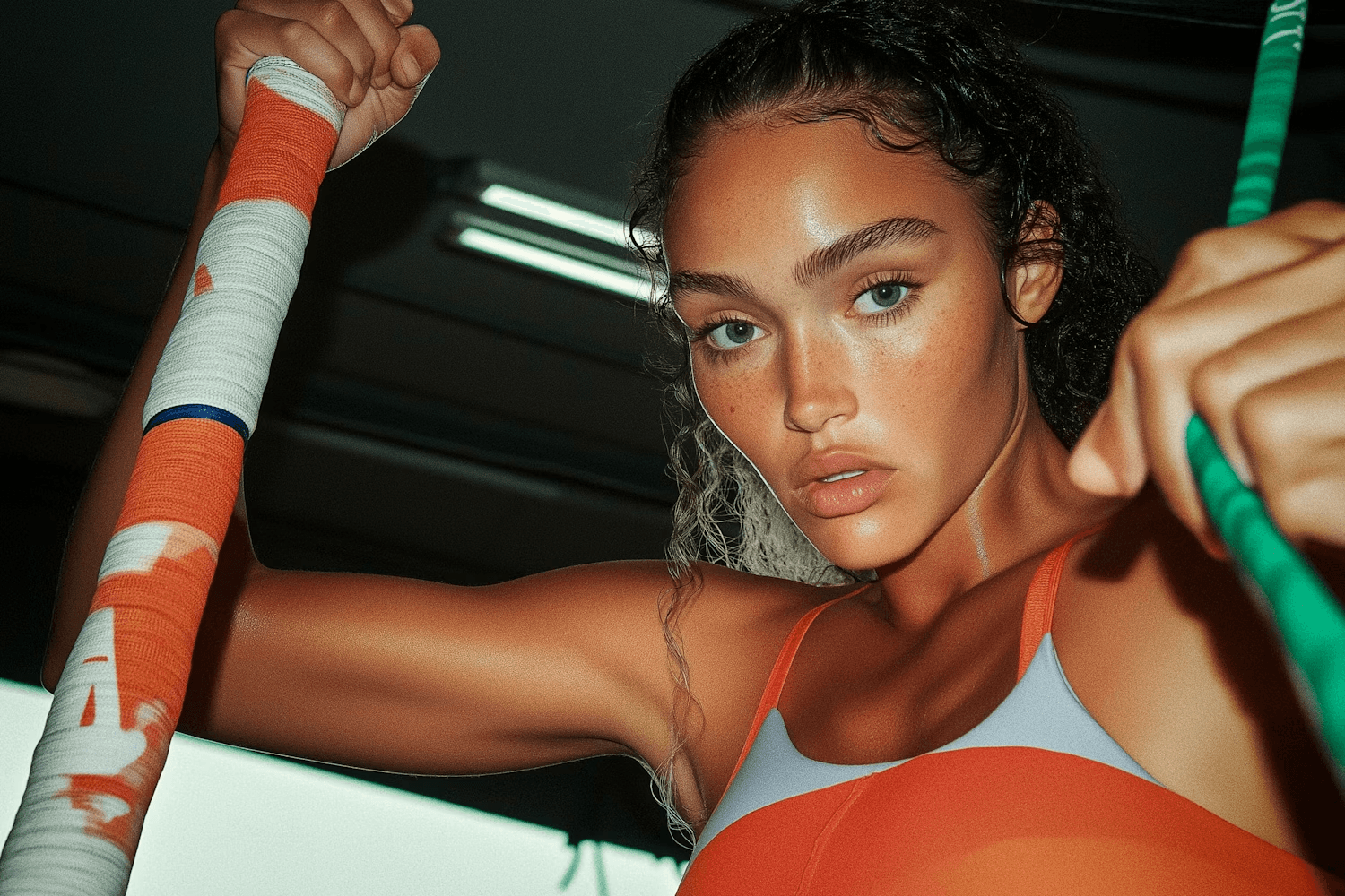 Intense gaze of a young woman